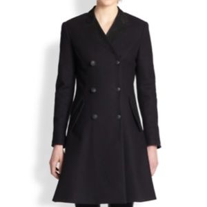 Rag & Bone Cate Suede-Trimmed Double Breasted Wool Coat In Black Size 8